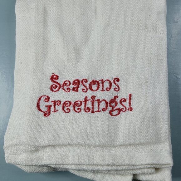 Seasons Greatings kitchen towels embroidered - Picture 2 of 2